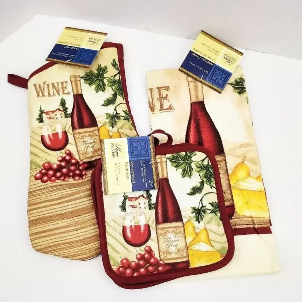 Home Collection Tuscan Wine Theme Towel Pot Holder Set